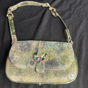 Elegant Green Women's Bag with Jewel Accent-Renee-#453